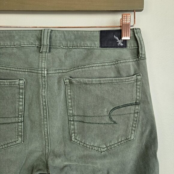 AE 4 Jegging Green Mid Rise Skinny Sateen 360 Super Stretch Jeans American Eagle - Picture 8 of 12